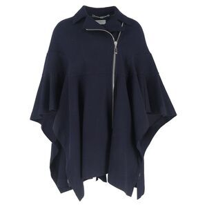Escada Zipped Cape Coat in Navy Blue Wool